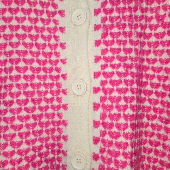 Strut & Bolt Cardigan Sweater Large Pink Heart Pattern Button Front Knitwear - Picture 1 of 7
